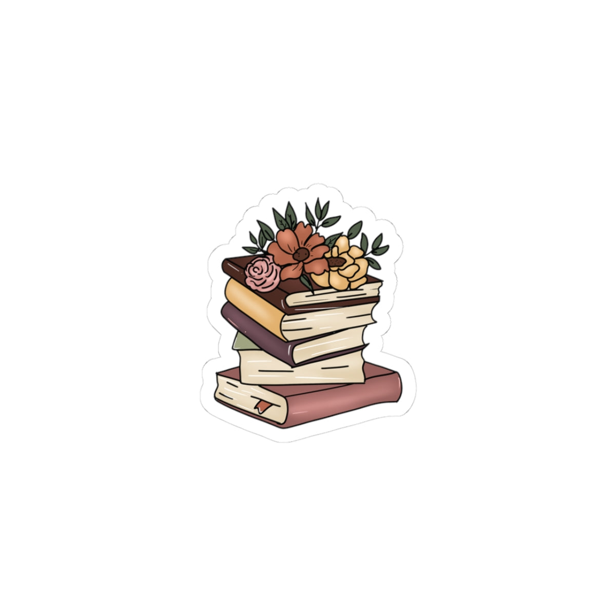 Cute Floral Stack of Books Kiss-Cut Sticker
