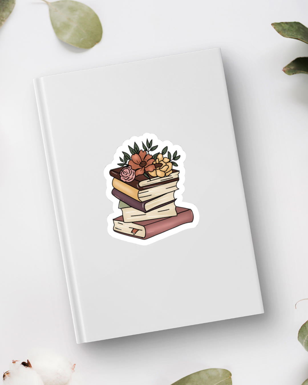 Cute Floral Stack of Books Kiss-Cut Sticker